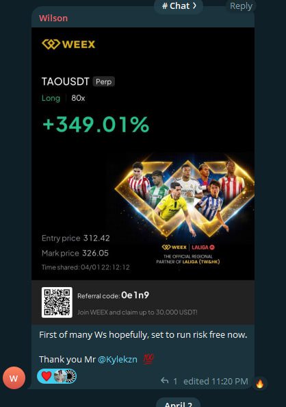 Member profit and loss capture showing 349.01 percent
