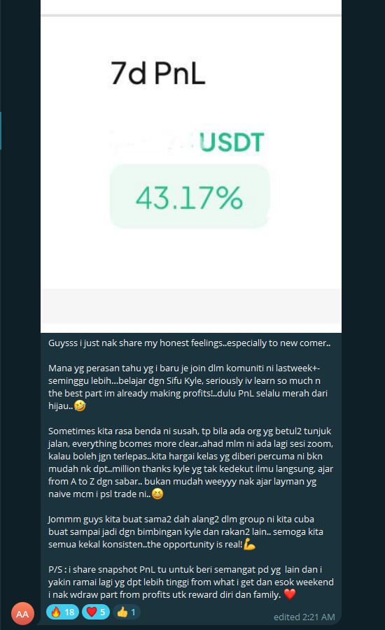 Member profit and loss capture showing 43.17 percent over seven days